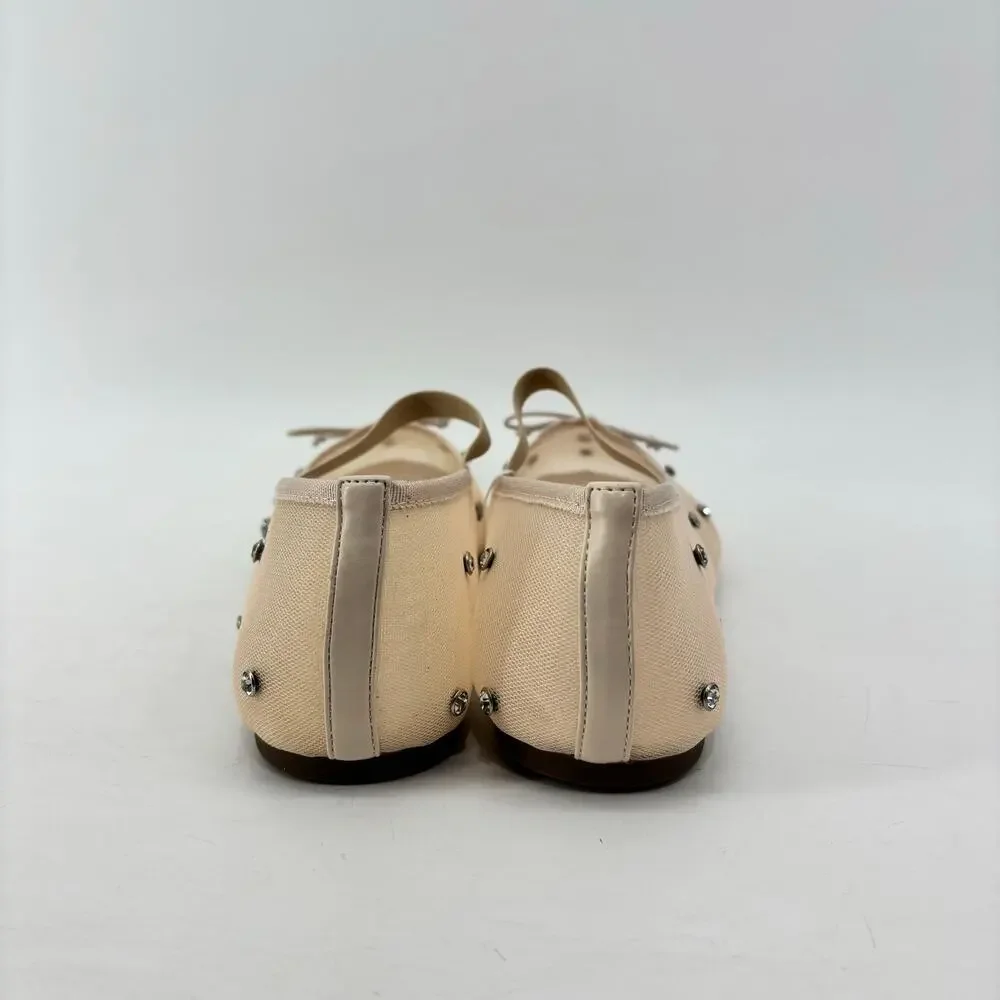 Project Cloud Amity Nude Rhinestone Ballet Flats Mesh Bow Glam